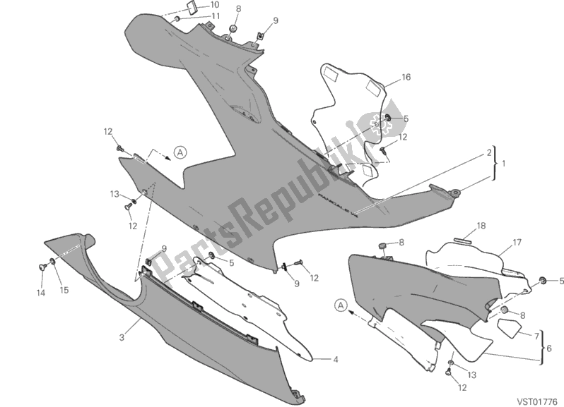 All parts for the Fairing, Rh of the Ducati Superbike Panigale V4 USA 1100 2019